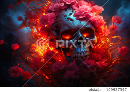 Radiant Neon Concept: Human Skull in Electric Hues 109927547