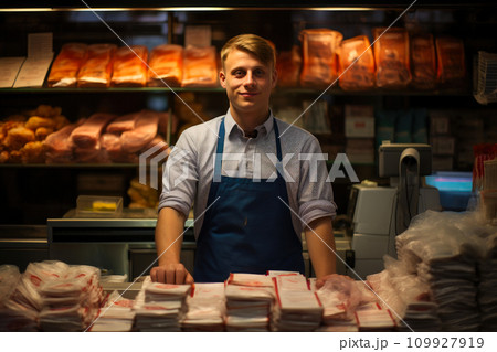 Cashier Working in a Busy Market Cashier Working in a Busy Market 109927919