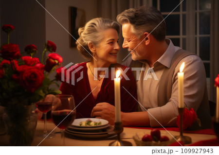 Senior Romance: Dinner Date for Affectionate Couple Senior Romance: Dinner Date for Affectionate Couple 109927943