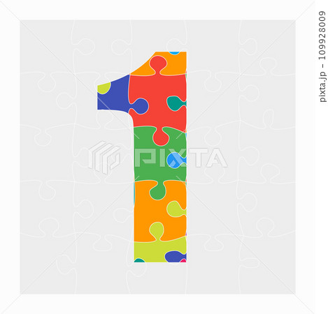 Colorful puzzle number - 1. Jigsaw figure one 109928009