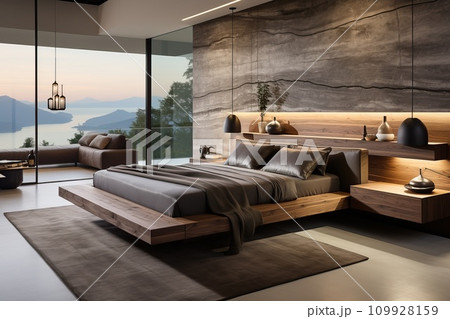 Spacious bed with a simple design and neutral...のイラスト素材 [109928159] - PIXTA