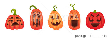 Spooky Pumpkin Smiley with Cutout Eyes and Mouth Vector Set 109928610