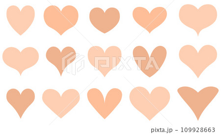 Symmetric hearts set in peach fuzz colors, Valentine's day hearts collection in flat style. 109928663