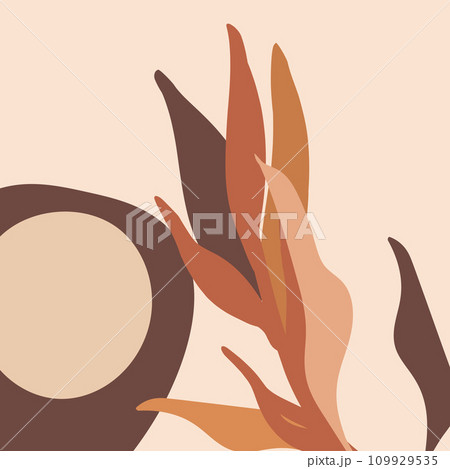 Floral wall art. Boho minimalist vector illustration for print poster, banner, greeting card. Abstract home decor with flowers, leaves. Bohemian art work 109929535