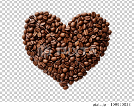 a heart of coffee beans was made on a white background 109930038