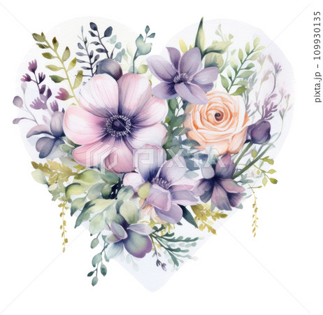 an artistic watercolor heart of flowers 109930135