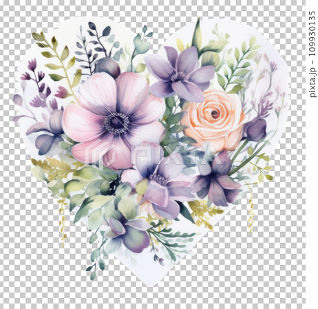 an artistic watercolor heart of flowers 109930135