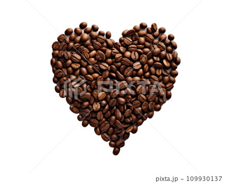 a heart of coffee beans was made on a white background 109930137