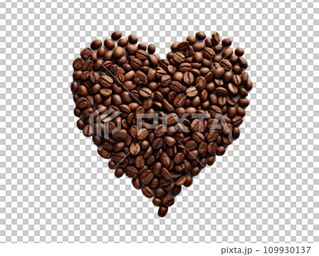 a heart of coffee beans was made on a white background 109930137
