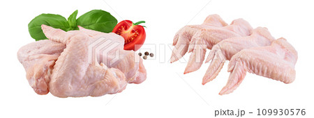 Raw chicken wings isolated on white background with full depth of field Raw chicken wings isolated on white background with full depth of field 109930576