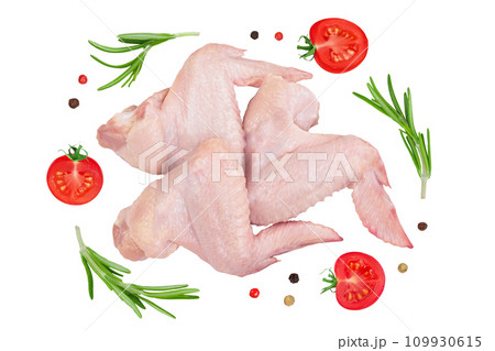 Raw chicken wings isolated on white background. Top view. Flat lay 109930615