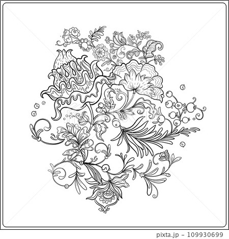 Fantasy flowers and bird, decorative flowers 109930699