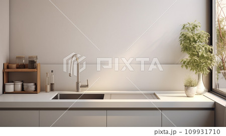 モダンなキッチンのシンク　generative ai 109931710