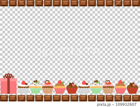バレンタイン_チョコとカップケーキのフレーム バレンタイン_チョコとカップケーキのフレーム 109932607