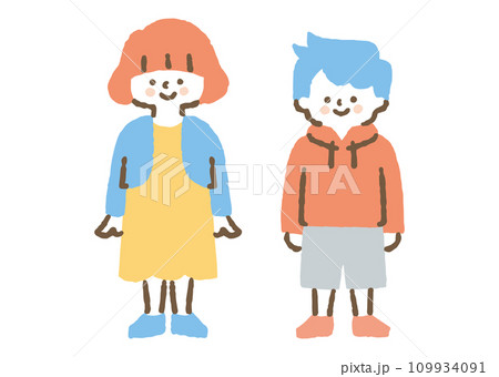 並んで立っている男の子と女の子_色 109934091