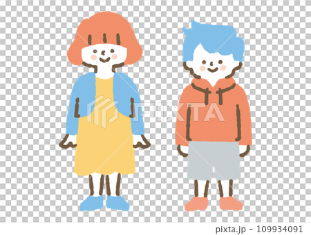 並んで立っている男の子と女の子_色 109934091