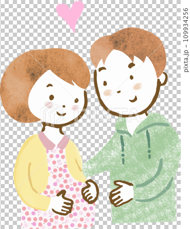 妊娠して幸せを感じるカップルの上半身手描きイラスト 妊娠して幸せを感じるカップルの上半身手描きイラスト 109934256