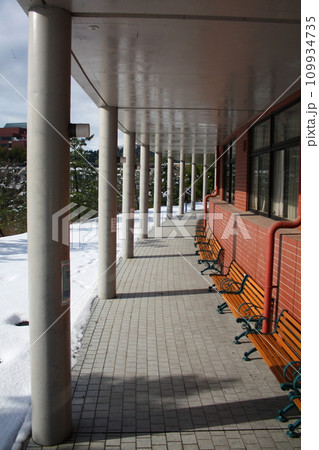 降雪後、雲の隙間から日が差す金沢大学構内（日本 石川県金沢市） 109934735