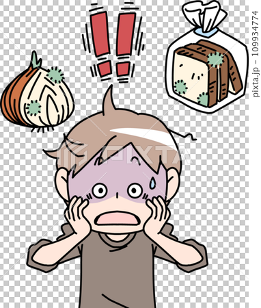 食品にカビが生えて驚く男性 109934774