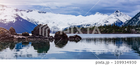 Garibaldi Lake in Canadian Mountain Landscape Nature Background. Garibaldi Lake in Canadian Mountain Landscape Nature Background. 109934930