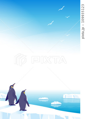 氷山から鳥を見送るペンギンのイラスト 氷山から鳥を見送るペンギンのイラスト 109935123