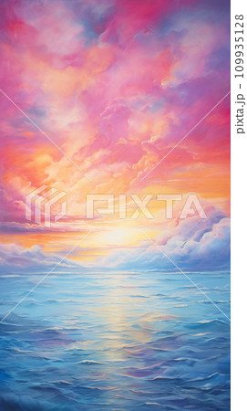 抽象的な油彩画 風景 油絵風景背景を抽象化します。色鮮やかな黄色と紫色の空。油絵