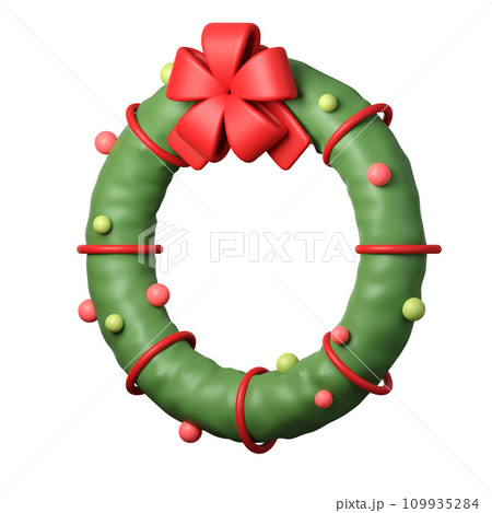 3d Christmas wreath icon. minimal decorative festive conical shape tree. New Year's holiday decor. 3d design element In cartoon style. Icon isolated on white background. 3d illustration 109935284