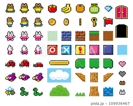 アクションゲーム風ドット絵 動物セット アクションゲーム風ドット絵 動物セット 109936467