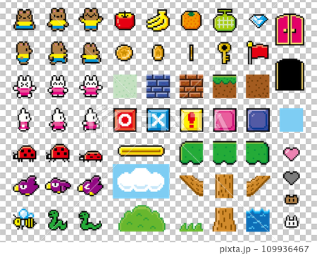 アクションゲーム風ドット絵 動物セット アクションゲーム風ドット絵 動物セット 109936467