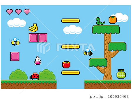アクションゲーム風ドット絵　うさぎ　フィールド 109936468
