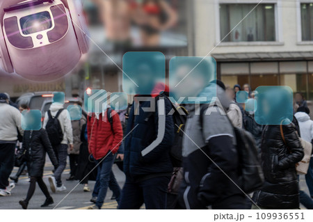 Artificial Intelligence Analyzing Crowd Of People Concept Infographic. Artificial Intelligence Analyzing Crowd Of People Concept Infographic. 109936551