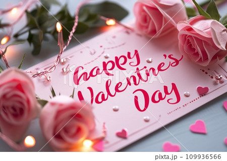AI-generated content. Happy valentine's day event card that say happy valentine's day cute and pink style. Generative AI 109936566
