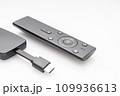 wireless internet TV set, set-top box and modern remote control, white background, selective focus, telecommunications equipment and technology concept 109936613