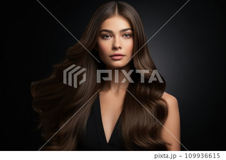 AI-generated content. Beautiful girl in move with a perfectly smooth hair. Generative AI 109936615
