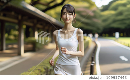 冬なのにジョギングを楽しむ元気な女性 109937448