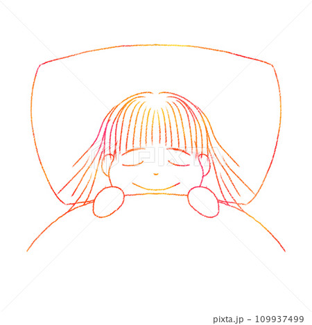 寝ている女の子 クレヨンタッチ線画イラスト 109937499
