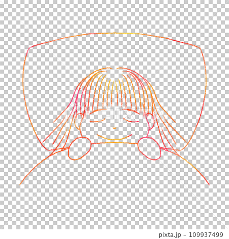 寝ている女の子 クレヨンタッチ線画イラスト 109937499
