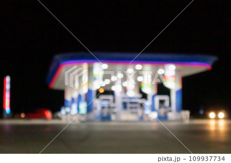 Petrol gas station at night time blurred background with bokeh light 109937734