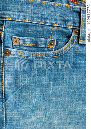 Blue denim Jeans pocket texture background closeup Blue denim Jeans pocket texture background closeup 109937770