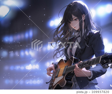 スポットライトを浴びて熱演する高校生シンガーソングライター（AI生成画像） 109937820