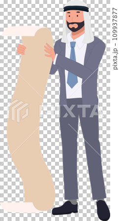 Professional Arab Businessman in suit is Managing Tasks with Long Checklist. Professional Arab Businessman in suit is Managing Tasks with Long Checklist. 109937877