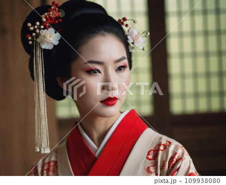 Portrait of a young Asian woman in national clothes. Portrait of a young Asian woman in national clothes. 109938080