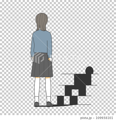 girl standing in front of the stairs 109938101