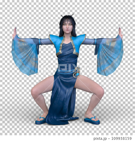 扇を持って舞う女性 109938159