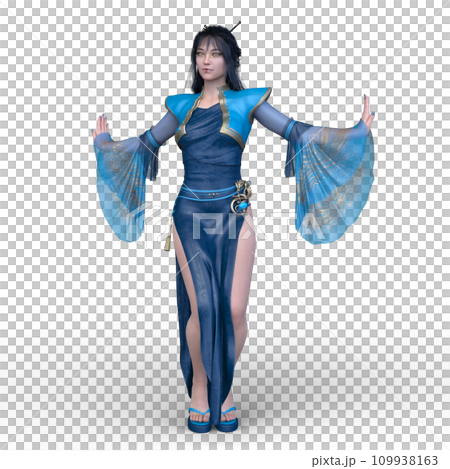 扇を持って舞う女性のイラスト素材 [109938163] PIXTA