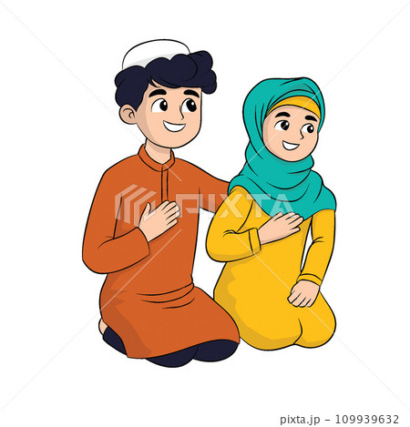 Happy Muslim couple, flat vector illustration 109939632