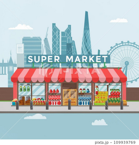 Supermarket view of store illustration 109939769