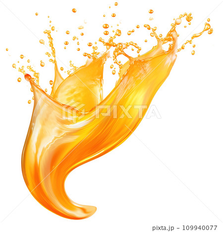 Dynamic Orange Juice Splash on Transparent Background, Fresh Citrus Liquid Wave with Vibrant Swirls and Droplets, Ideal for Beverage Ads and Health Campaigns., Ai generative 109940077