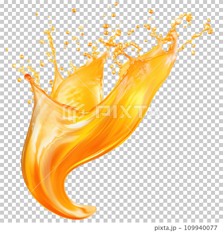 Dynamic Orange Juice Splash on Transparent Background, Fresh Citrus Liquid Wave with Vibrant Swirls and Droplets, Ideal for Beverage Ads and Health Campaigns., Ai generative 109940077