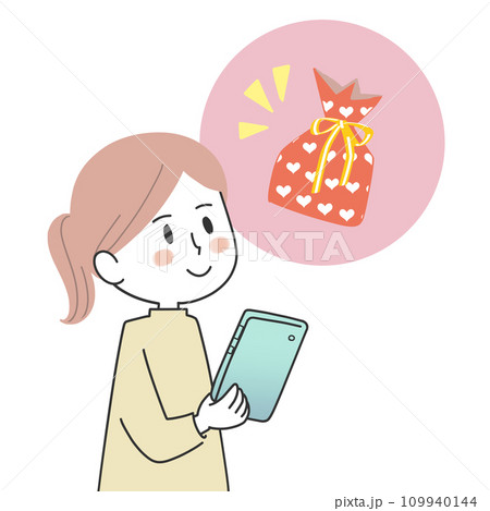 ネットでプレゼントを贈ろうと考えている女性 ネットでプレゼントを贈ろうと考えている女性 109940144